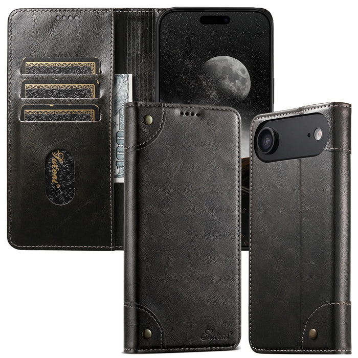Faux Leather Wallet Case with Magnetic Card Holder Stand for iPhone 17 Pro Max 16 Plus 15 Pro 14 13 12 by Merch Section