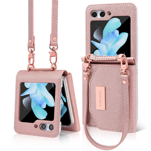 Women's Rose Gold Flip Leather Wallet Case With Wristband For Samsung Galaxy Z Flip 6 by Merch Section