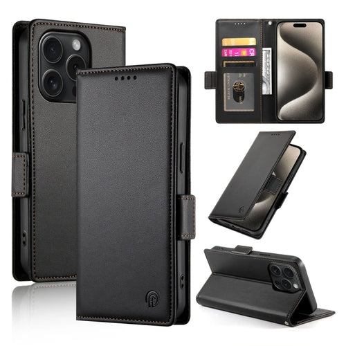 Side Buckle Magnetic Frosted Leather Wallet Card Holder Case for iPhone 15 Pro by Merch Section