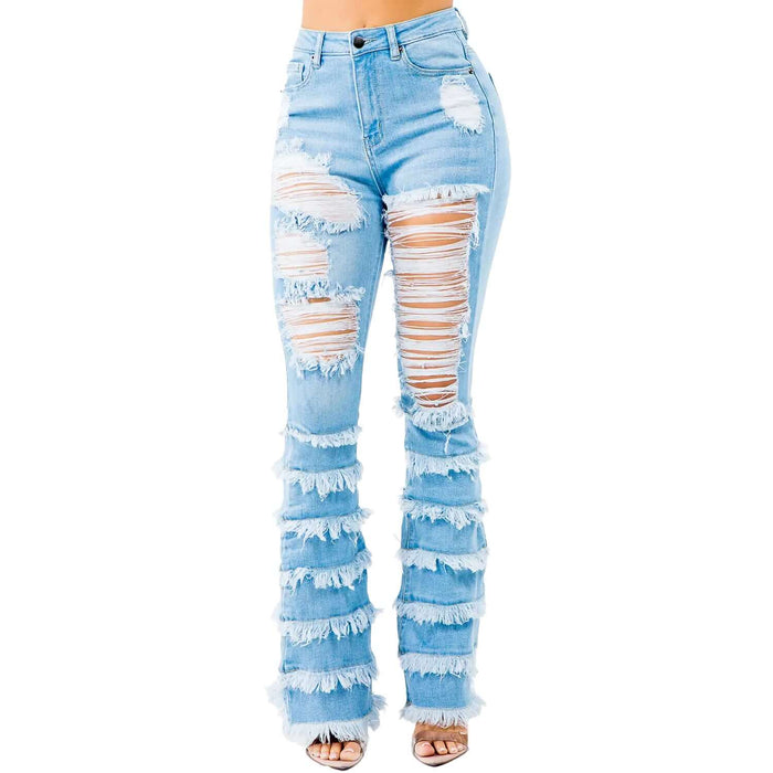High Waist Layered Flare Jeans (33" inseam) by The House of Stylez