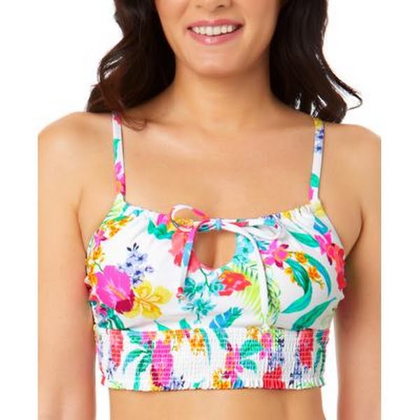 Salt + Cove Juniors Retro Hibiscus Smocked Cami Bikini top, Size Medium by Vanessa Jane