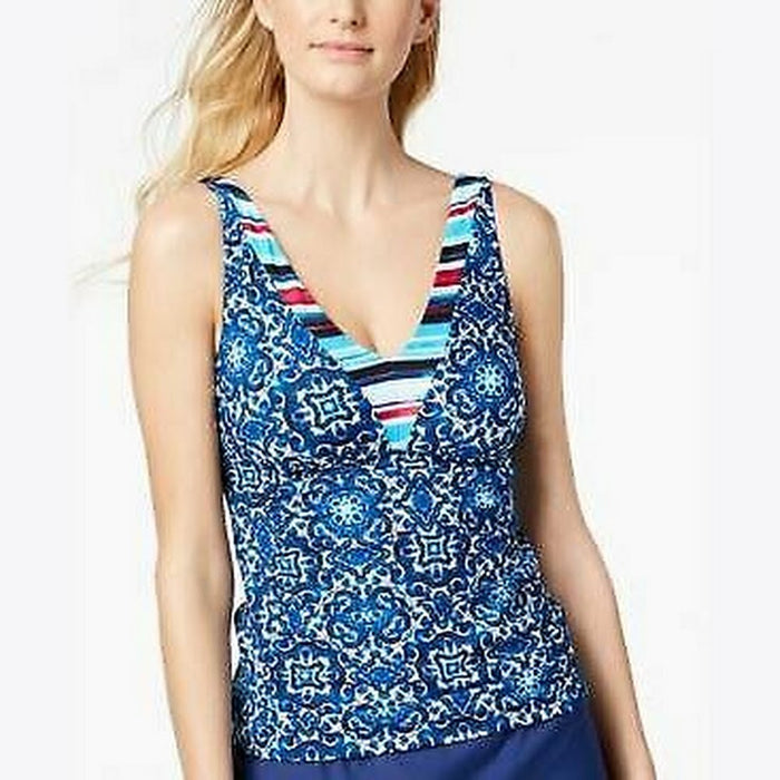 24Th Ocean Blue Multi Colorblocked Neck Viva La Frida Printed Tankini Top, Large by Vanessa Jane