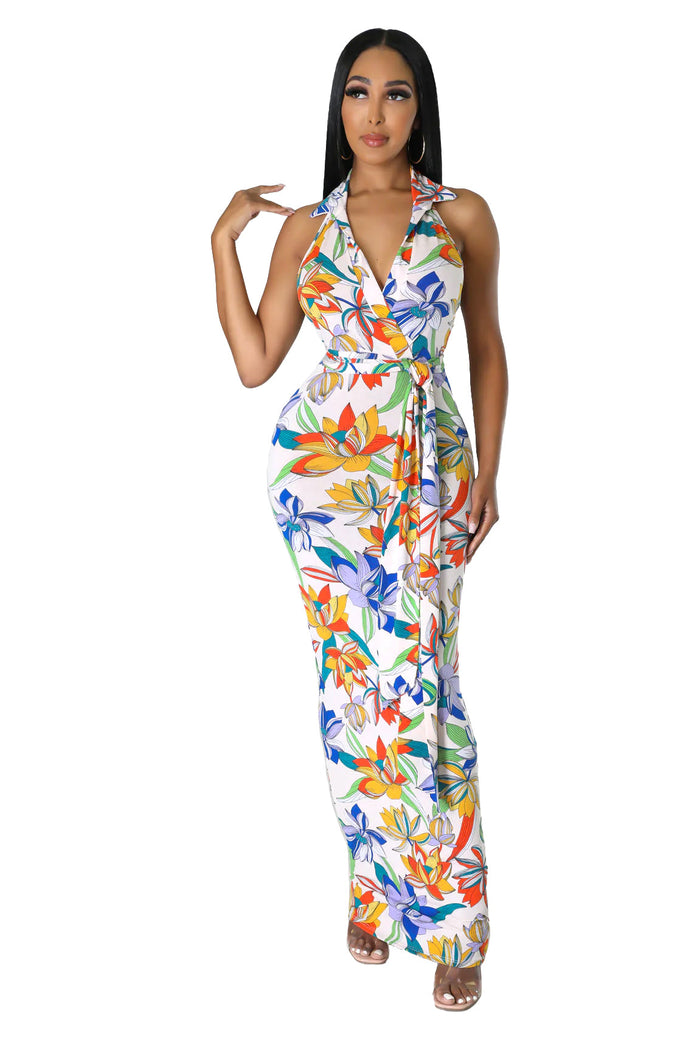 Flower Pattern Halter Maxi Dress by The House of Stylez