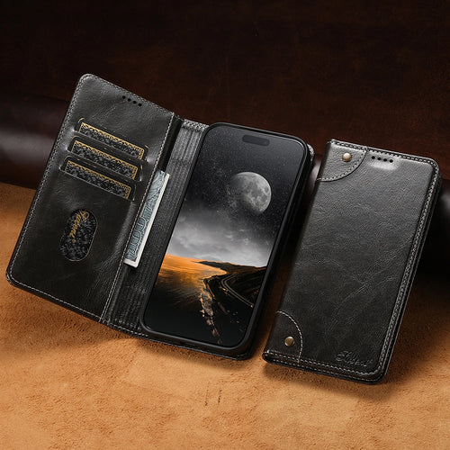 Faux Leather Wallet Case with Magnetic Card Holder Stand for iPhone 17 Pro Max 16 Plus 15 Pro 14 13 12 by Merch Section