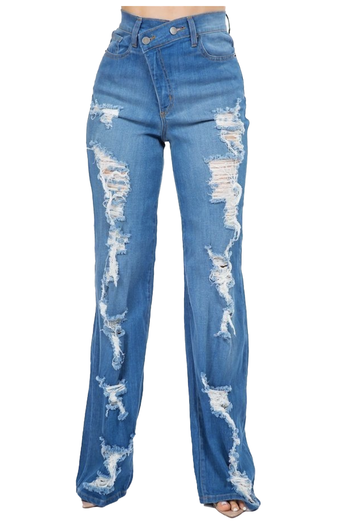 WL06- High Rise Wide Leg- Med Blue by The House of Stylez