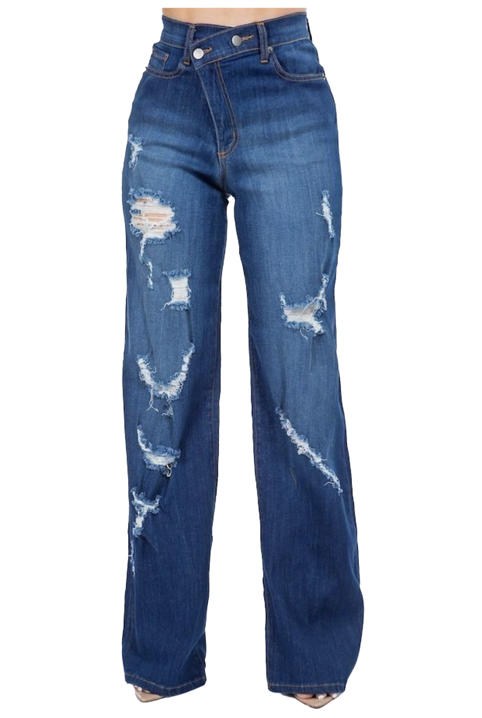 WL07- High Rise Wide Leg- Dark Blue by The House of Stylez
