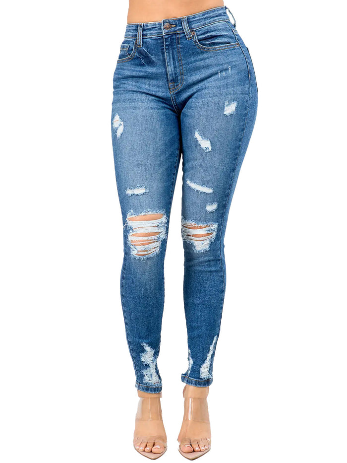 High Waist Knee Distressed Skinny Jeans by The House of Stylez
