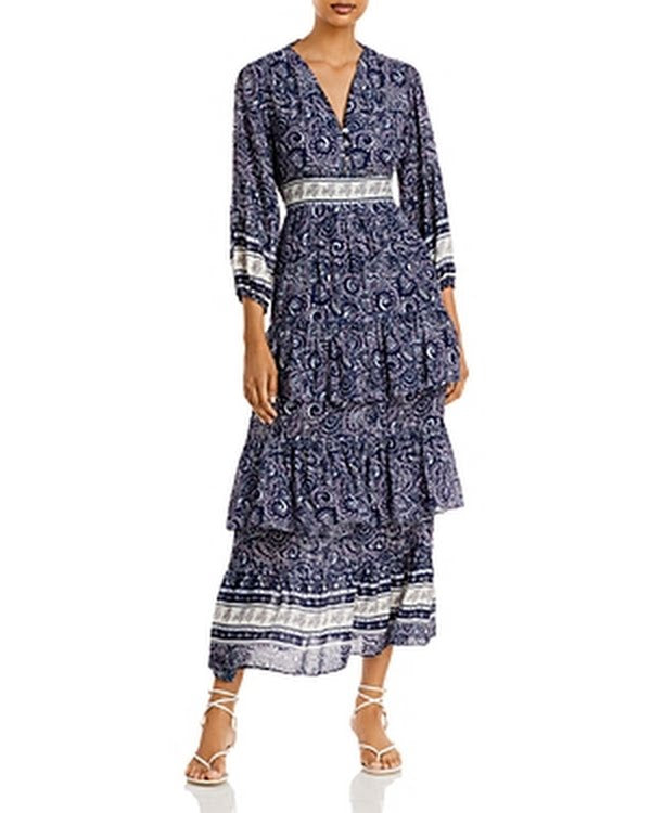 Aqua Womens Paisley Calf MIDI Dress, Navy, XS by Vanessa Jane