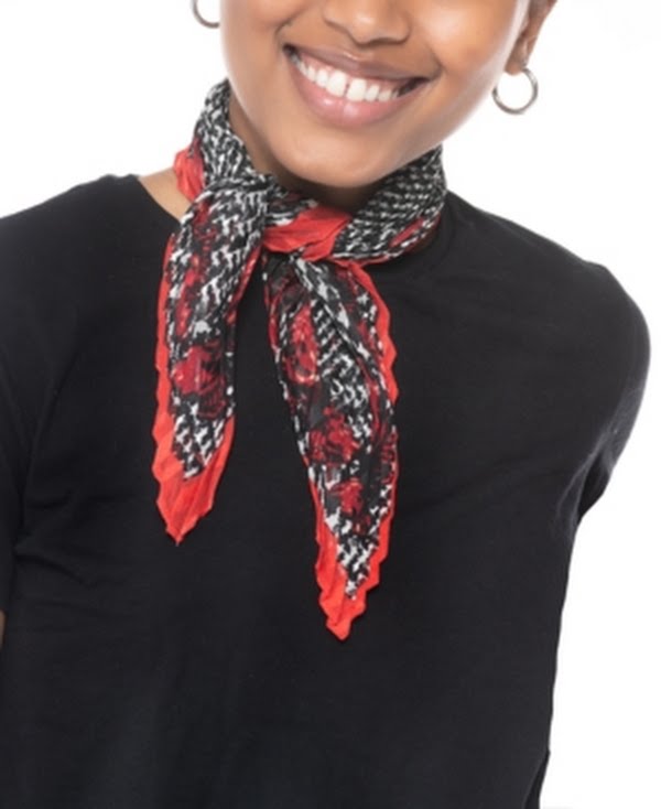 Inc Pleated Printed Square Scarf, Black, OS by Vanessa Jane