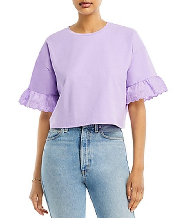 Aqua Eyelet Trim Crop Tee by Vanessa Jane