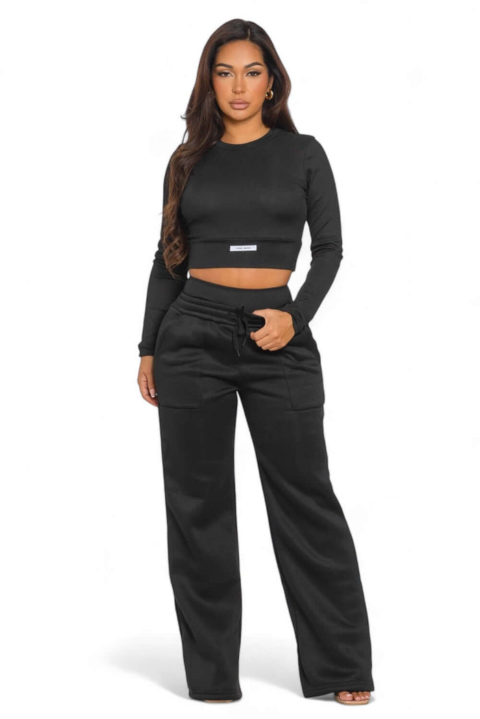 Ribbed HAND MADE Cropped Top and Wide Leg Sweatpants Set by The House of Stylez