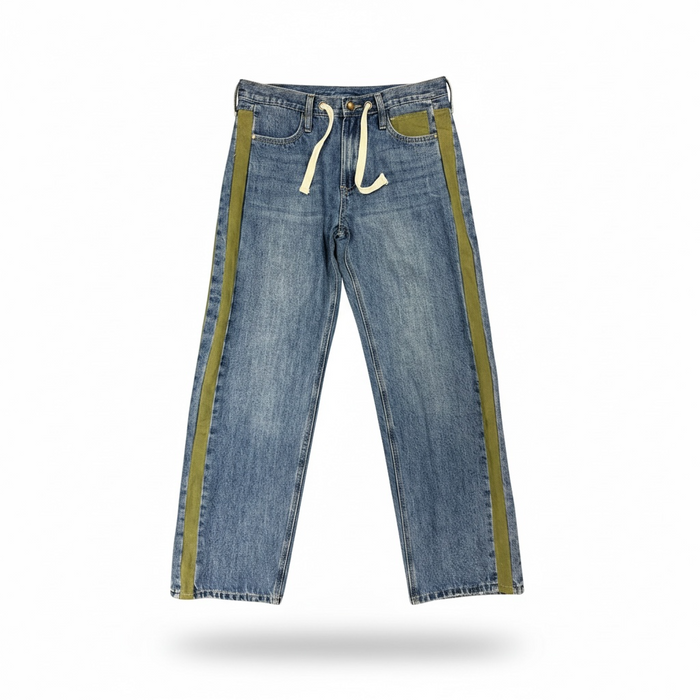 Wide-Leg Utility Stripe Denim Jeans by The House of Stylez