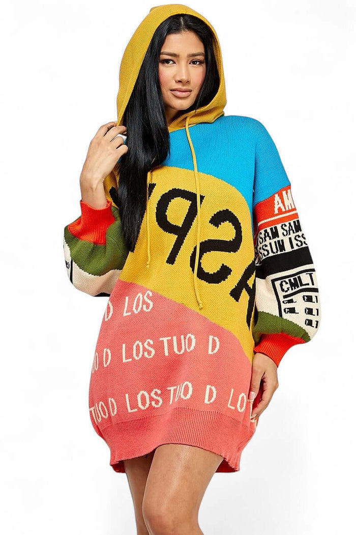 Multi Color Hooded Sweater Dress by The House of Stylez