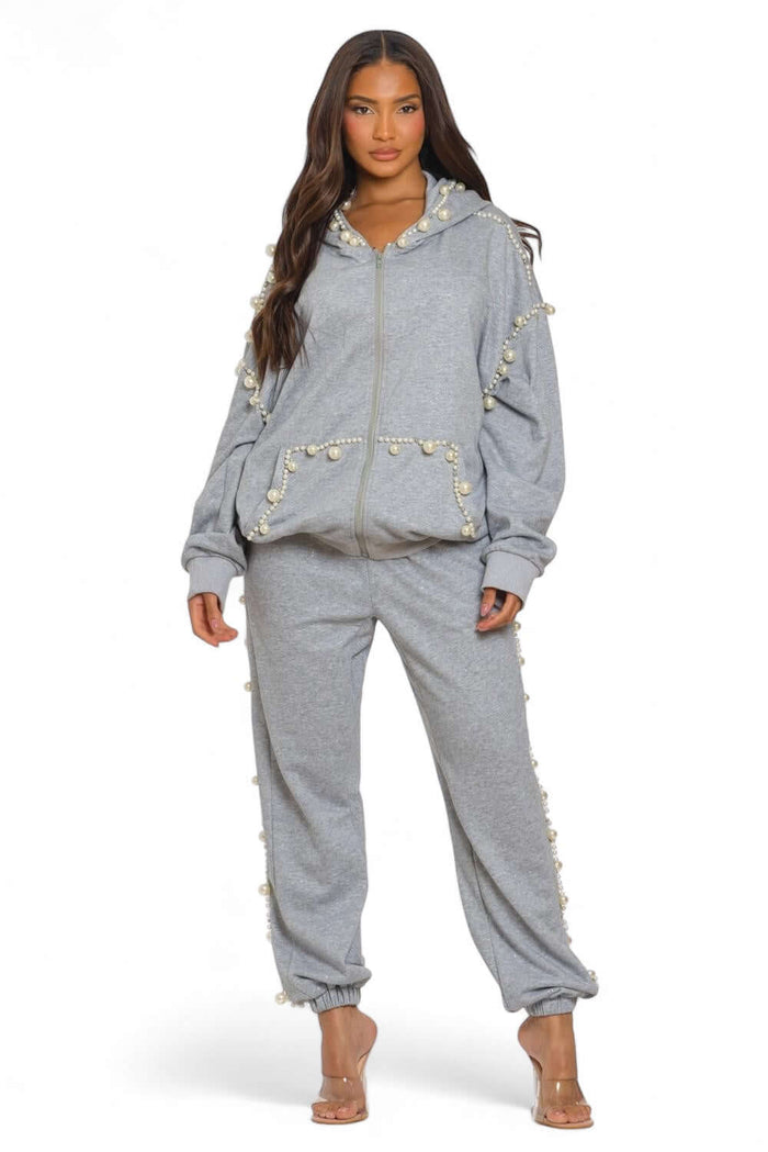 Pearl Embellished Jogger Set by The House of Stylez