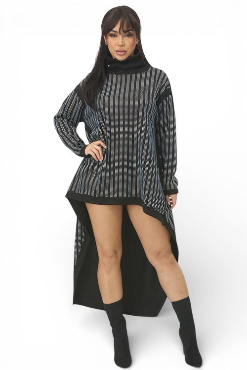Rhinestone Mock Neck Detail Hi Lo Top / Dress