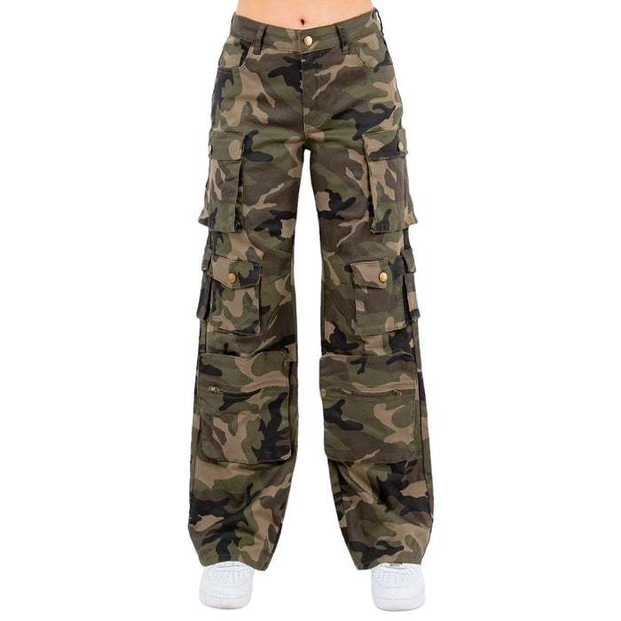 High Waist Wide Leg Camo Pocket Pants- RJH30589 by The House of Stylez