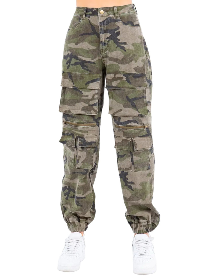 High Waist Utility Cargo Camo Joggers- RJJ8482CM by The House of Stylez