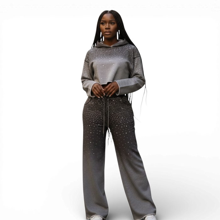 Rhinestone Ombre Cropped Hoodie Set by The House of Stylez