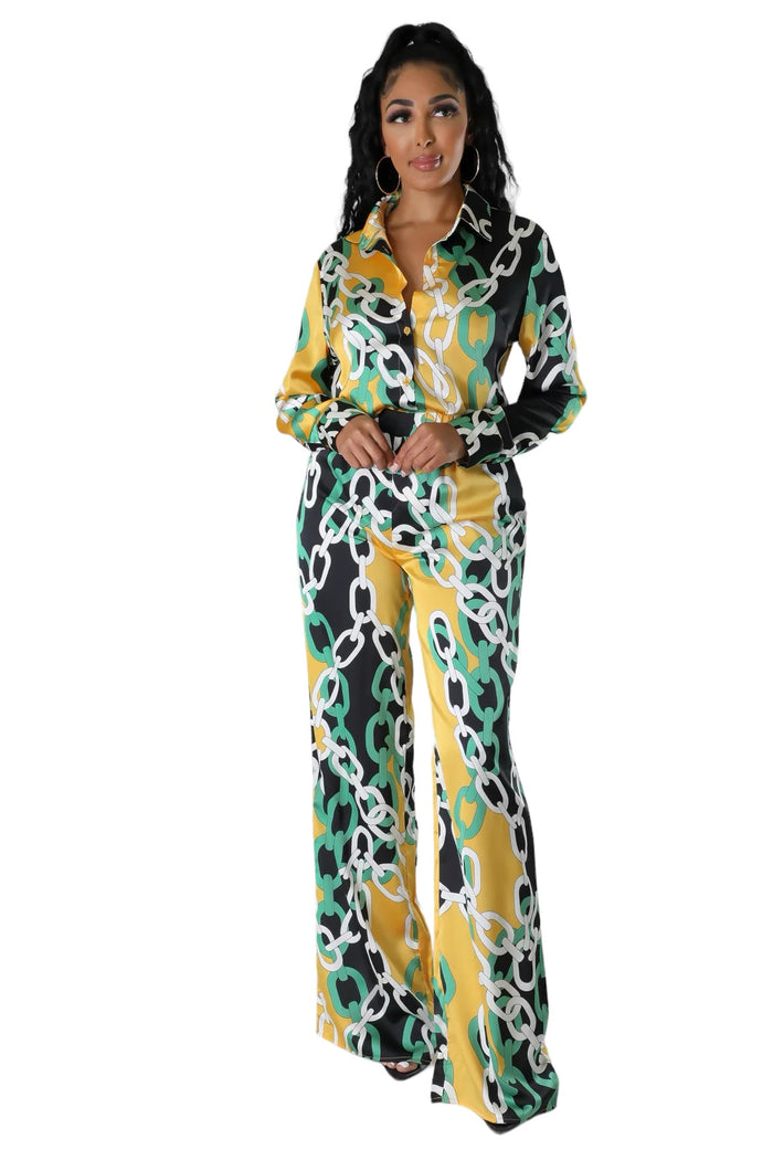2 PC Button Up Top High Waisted Wide Leg Set by The House of Stylez