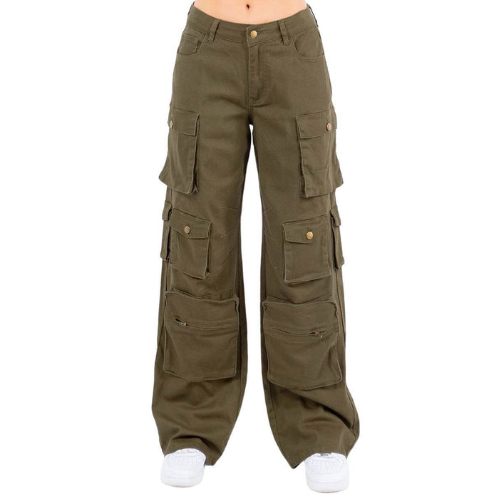 Curvy High Waist Wide Leg Pocket Cargo Pants- RJH30589P by The House of Stylez