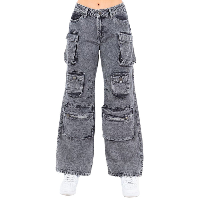Acid Wash Denim Wide Leg Pocket Pants- RJH30564 by The House of Stylez