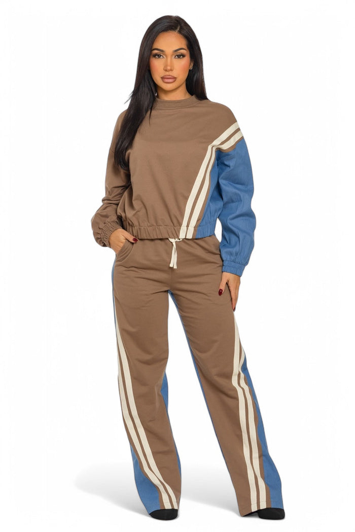 Two Piece Two Tone Long Sleeve Pants Set by The House of Stylez