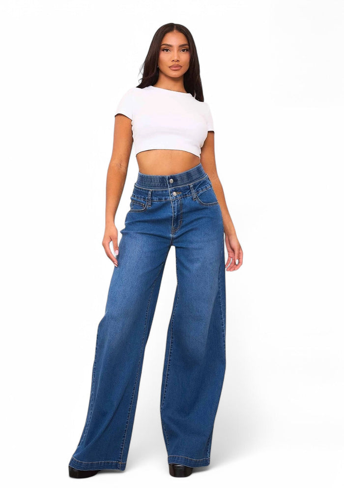 Double Waist Wide Leg Jeans by The House of Stylez