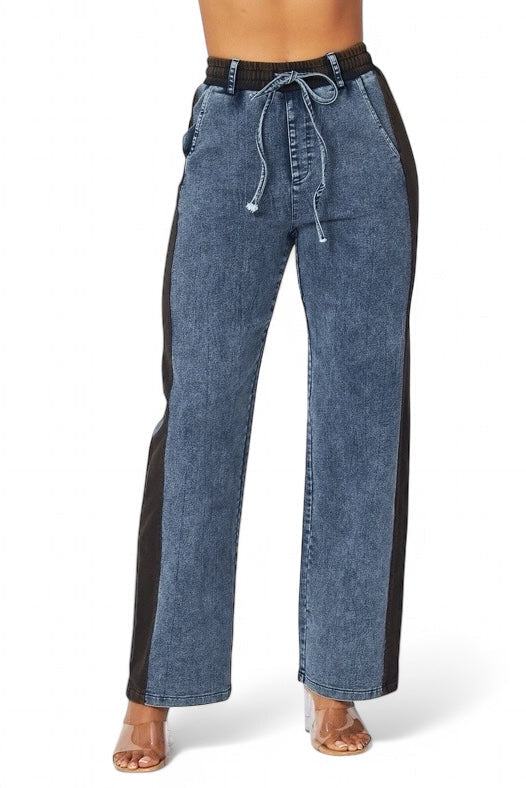 Rory Straight Leg Denim Detail Jean Sweatpants by The House of Stylez