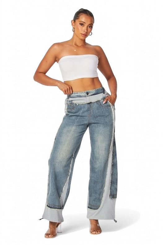 Runaway Straight Leg Denim Detail Jean Sweatpants by The House of Stylez