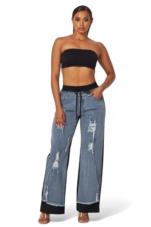 Still Got It Denim Jeans Sweatpants Mix by The House of Stylez