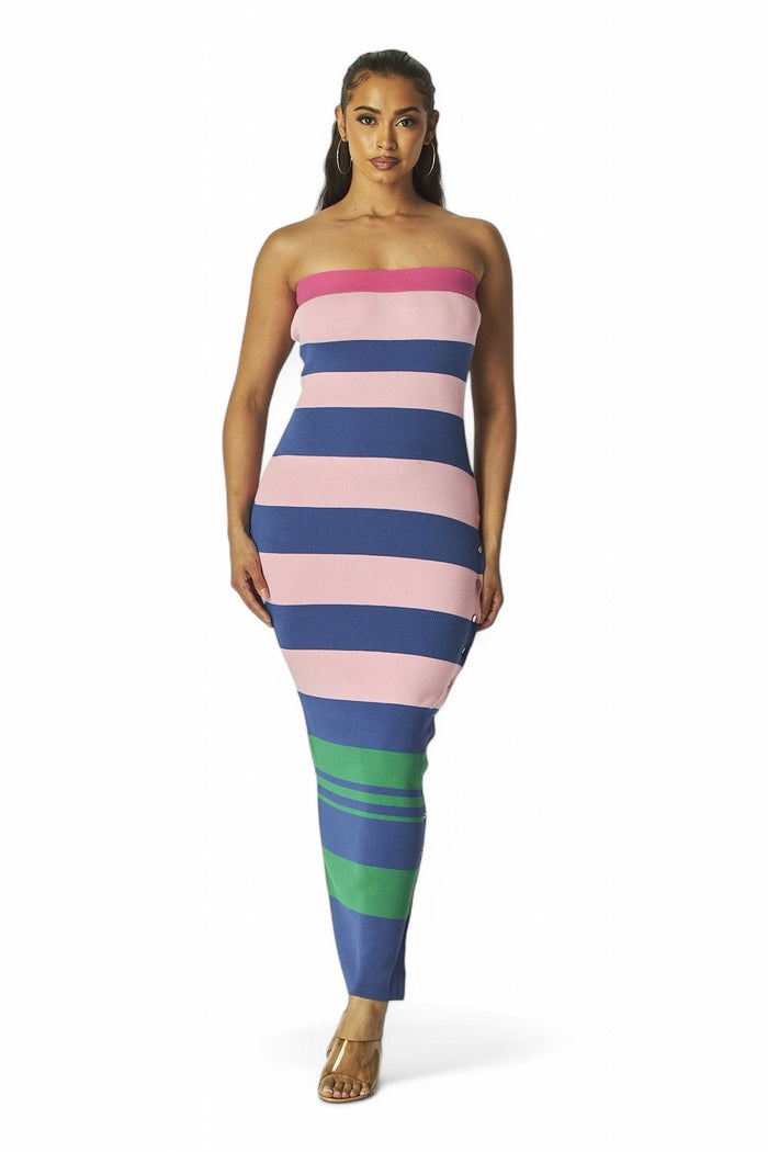 Brandi MultiColor Stripe Strapless Knit Maxi Dress - Pink by The House of Stylez