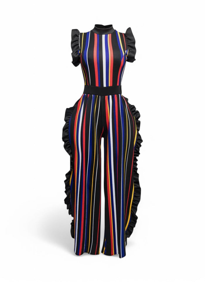 Curvy Color Striped Jumpsuit with Ruffles by The House of Stylez
