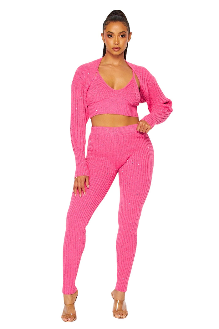 3 PC Sequin Cami Sweater Knit Pant Set by The House of Stylez