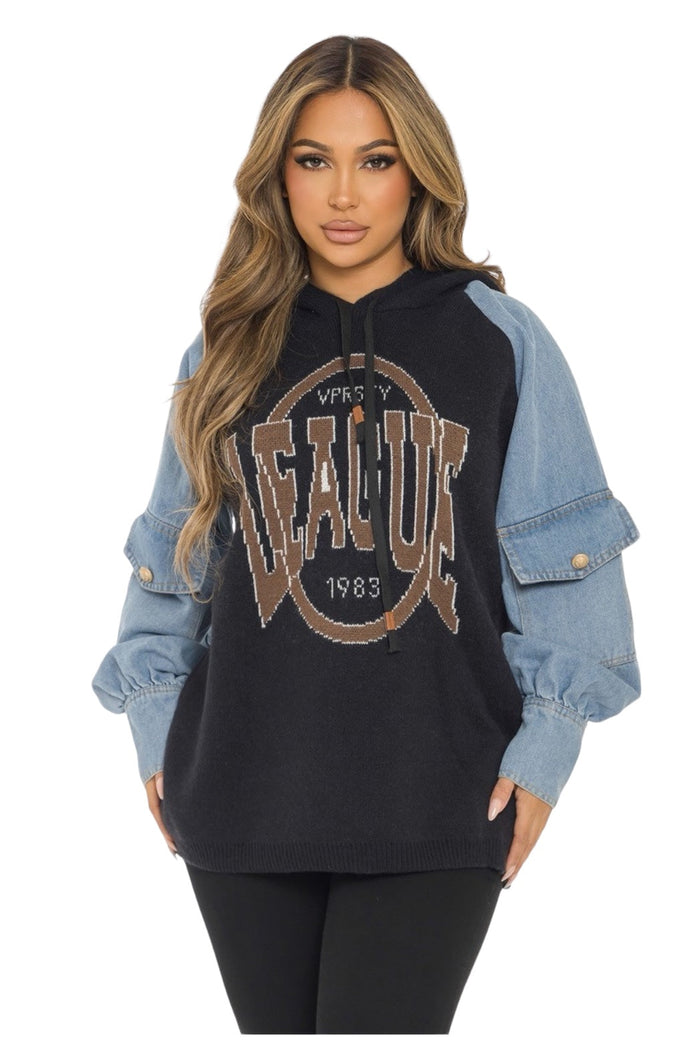 Denim Sweater Hoodie by The House of Stylez