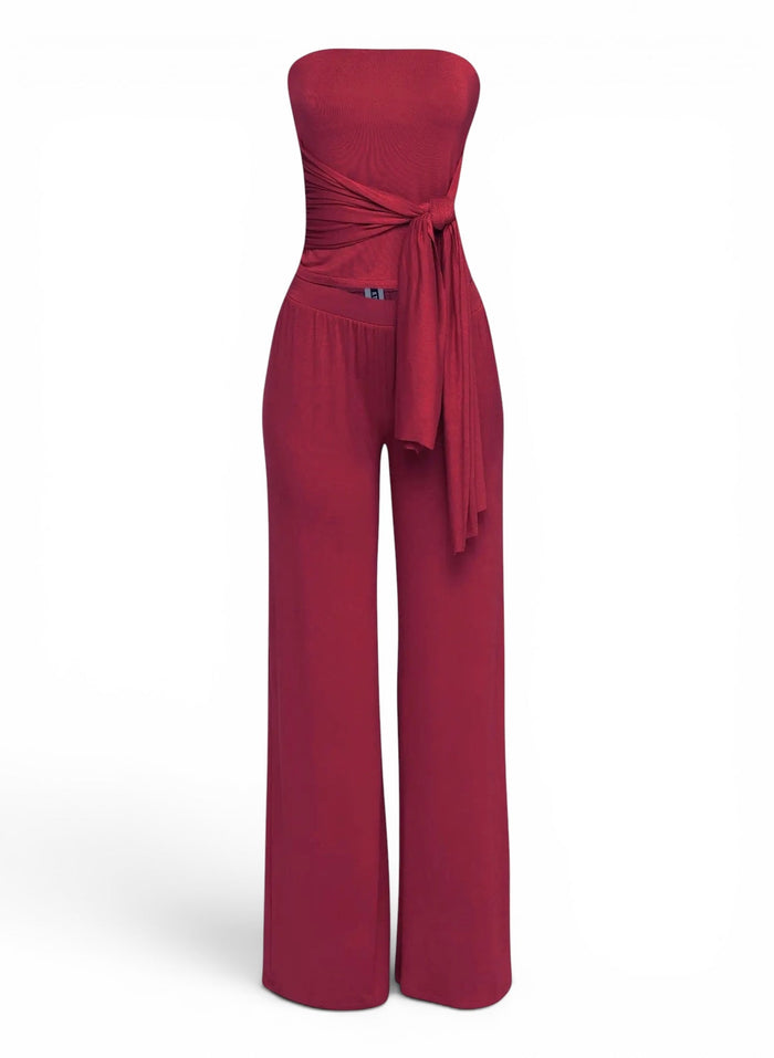 Strapless Tie Waist Wide Leg Pant Set by The House of Stylez