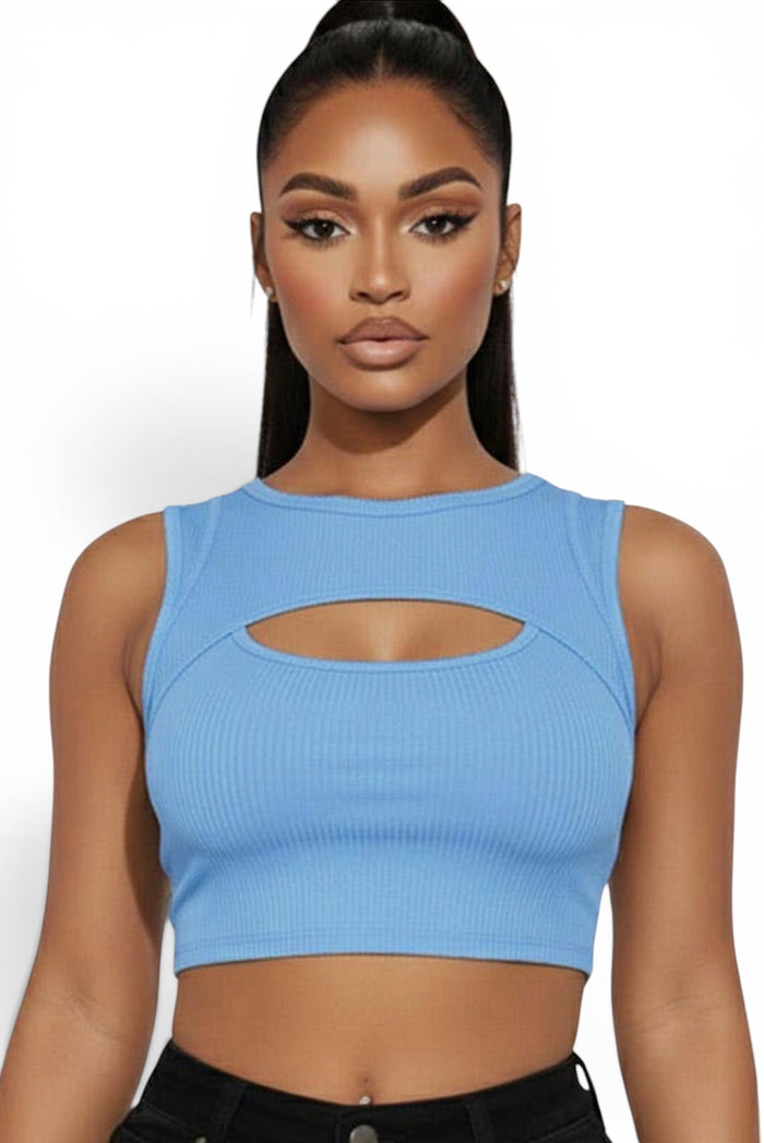Ribbed Cut Out Front Crop Top {BT3971} by The House of Stylez