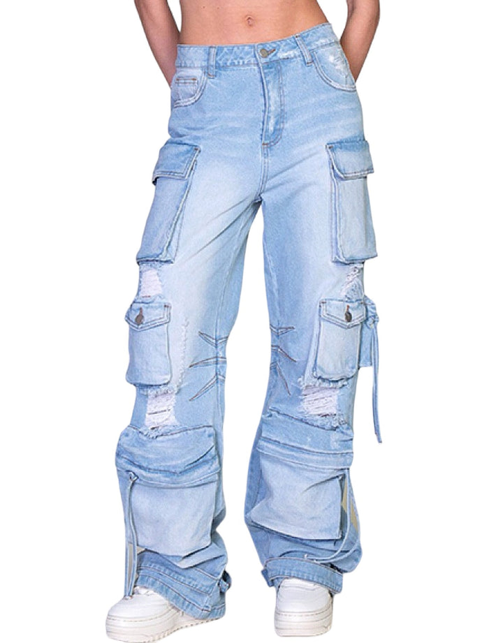 Ripped Distressed Denim Cargo Jeans by The House of Stylez