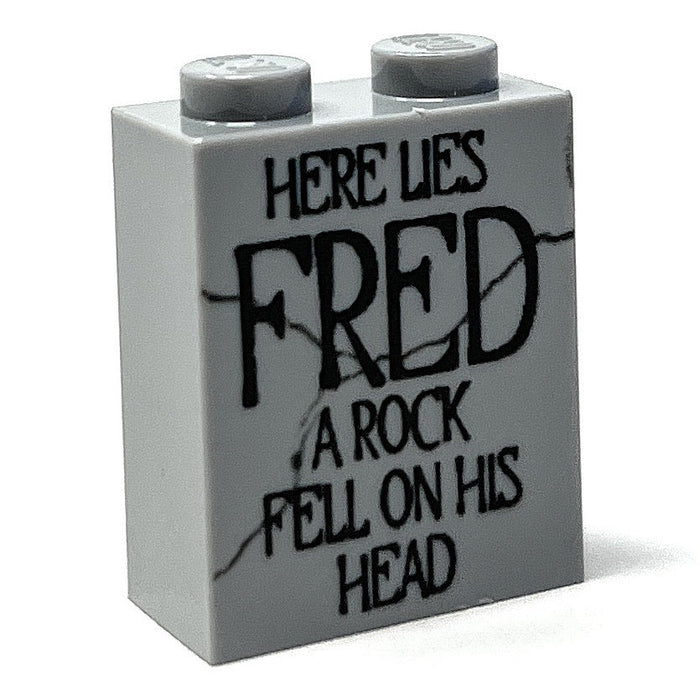 Here Lies FRED, A Rock Fell on His HEAD Tombstone (Halloween) (1x2x2 Brick) - B3 Customs by B3 Customs