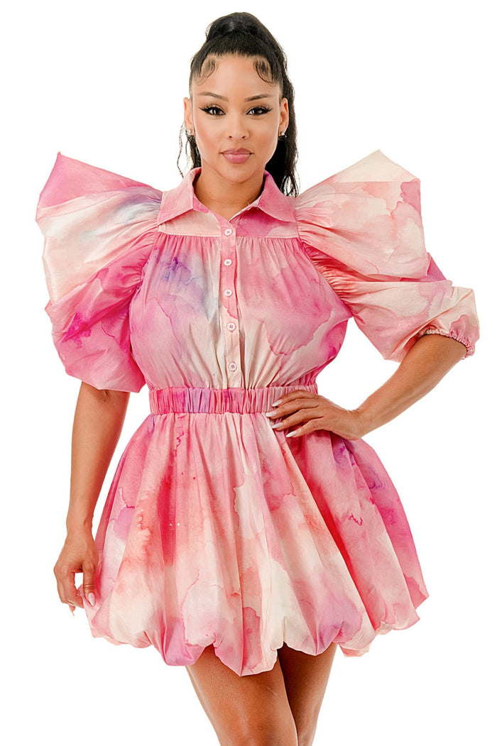 MultiColor Puffy Sleeve Bubble Hem Mini Dress by The House of Stylez