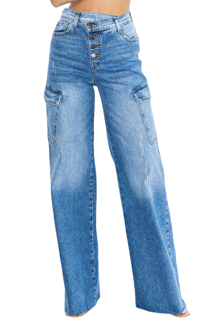 Criss Cross Waist Cargo Wide Jeans by The House of Stylez