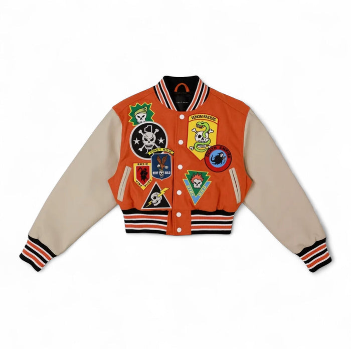 Logo Allover Varsity Jacket {Vegan Leather Sleeves} by The House of Stylez
