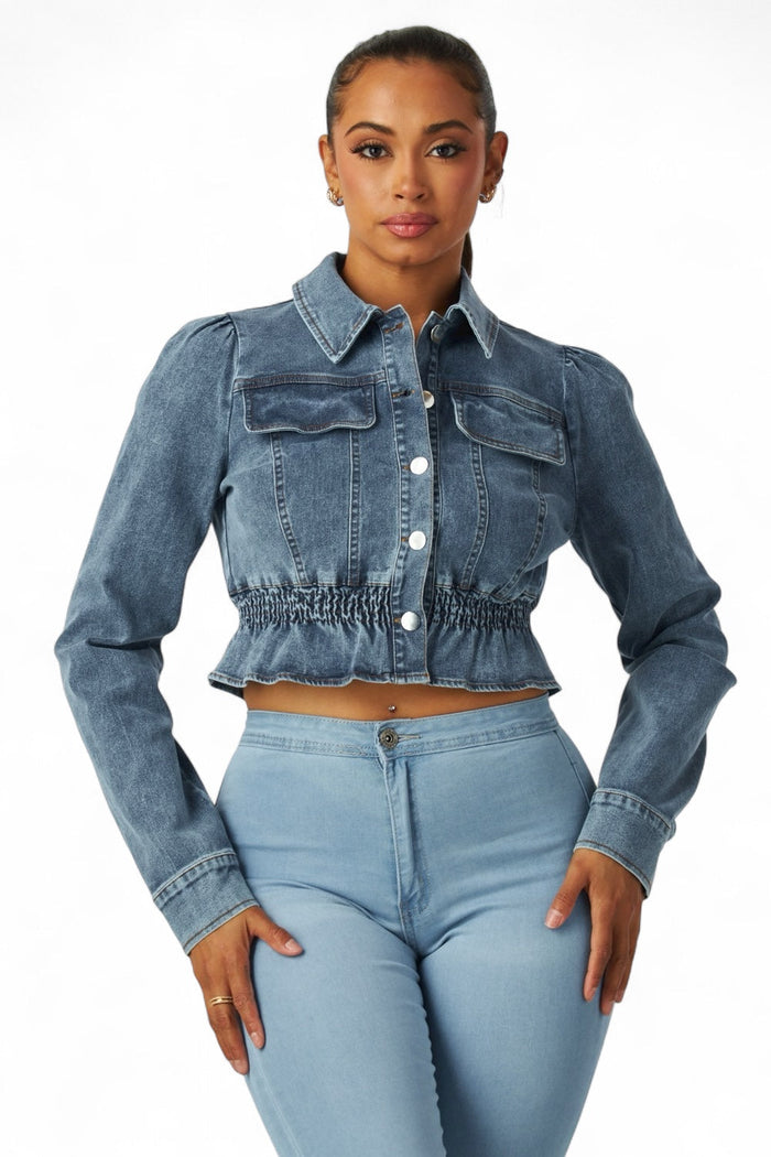 Zaida Smocked Waist Denim Crop Top / Jacket by The House of Stylez