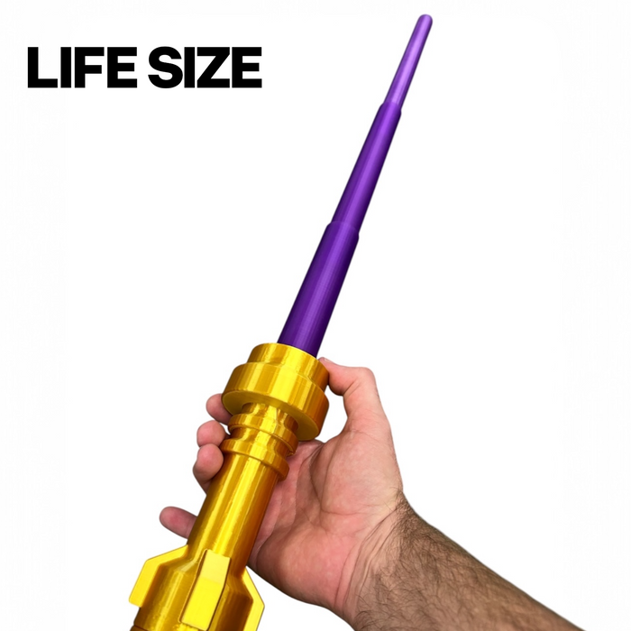Life-Size Royal Fusion Brick Blade — Gold Finish with Retractable Purple Blade by B3 Customs