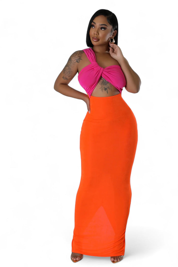 Fuchsia / Orange Color Block Maxi Dress by The House of Stylez