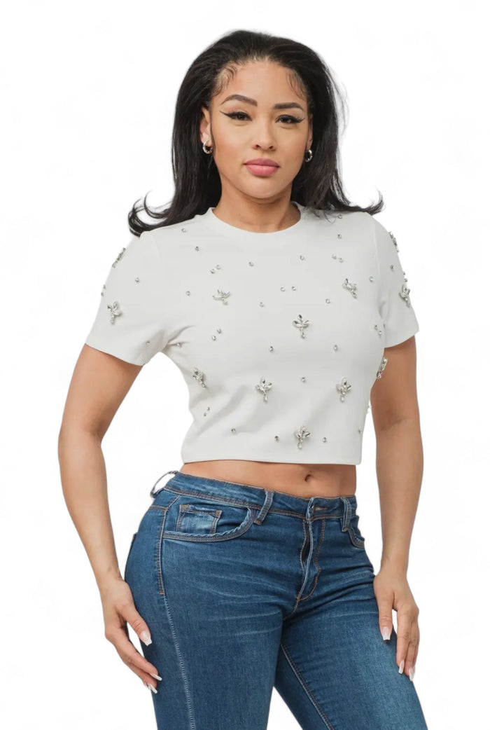 Front Rhinestone Jewels Detail Crop Top by The House of Stylez