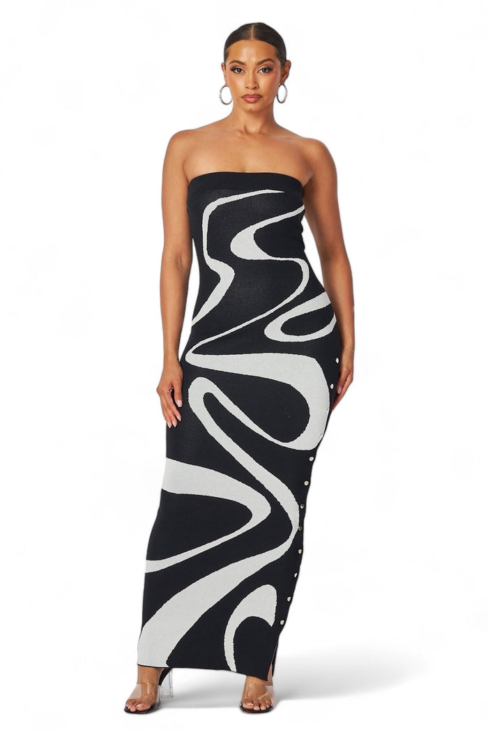 Multi Color Waves Strapless Maxi Tube Dress by The House of Stylez
