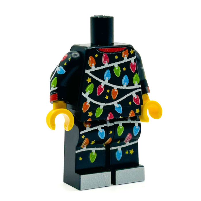 Classic Christmas Lights PJs on Black Minifig Body - B3 Customs by B3 Customs