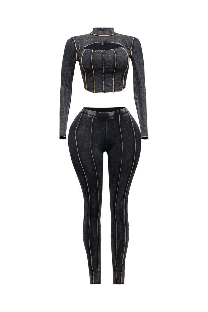 Mineral Washed Cut Out Top & Leggings Set by The House of Stylez