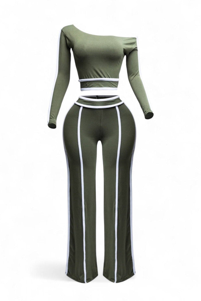 Off Shoulder Long Sleeve Top with Wide Leg Pants by The House of Stylez