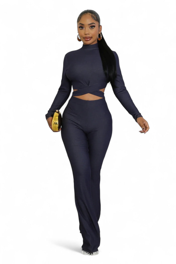Navy Two Piece Pants Set by The House of Stylez